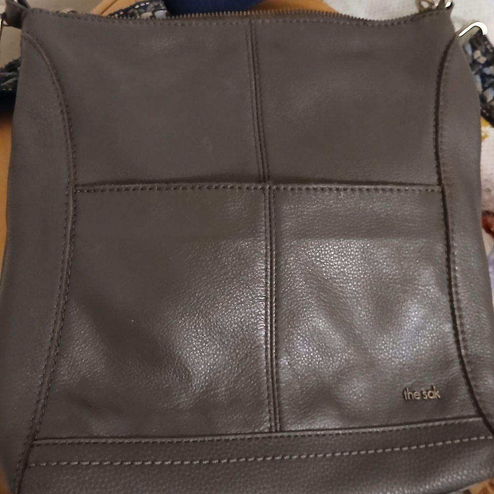 The Sak Gray Leather Crossbody Bag